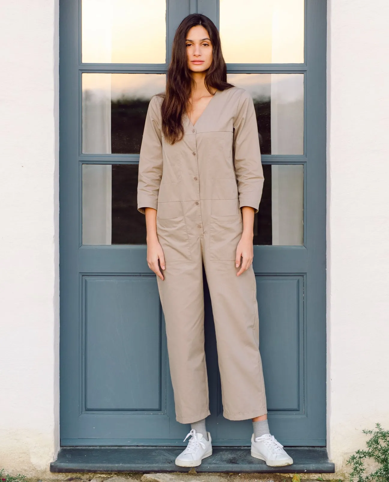 Diana Organic Cotton & Tencel Jumpsuit In Taupe