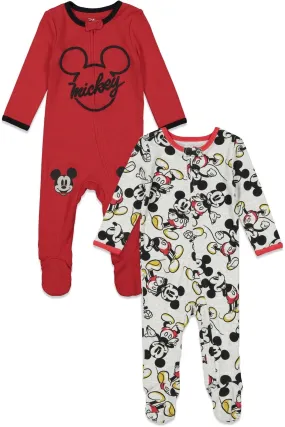 Disney Mickey Mouse 2 Pack Zip Up Long Sleeve Sleep N' Play Coveralls