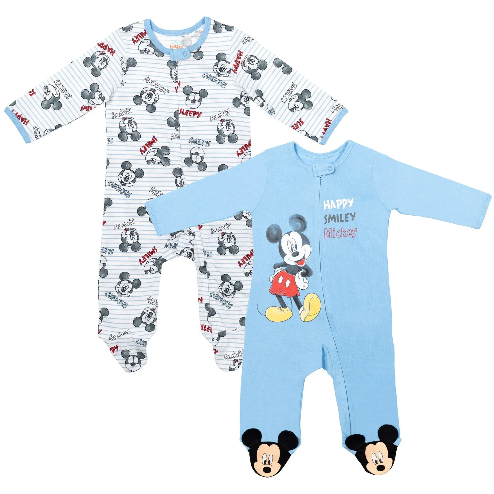 Disney Mickey Mouse 2 Pack Zip Up Sleep N' Play Coveralls