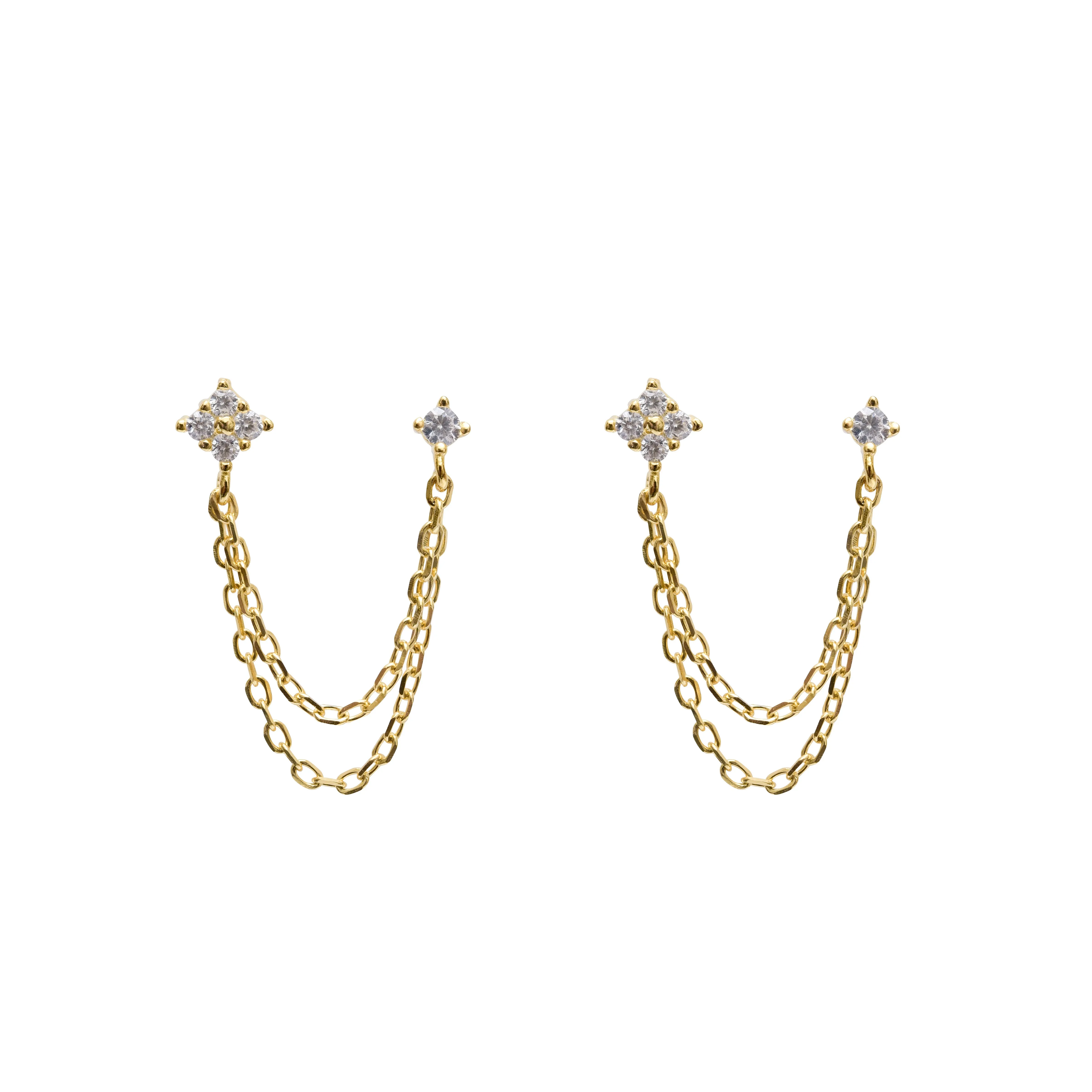 Double Piercing Chain Stud in Gold