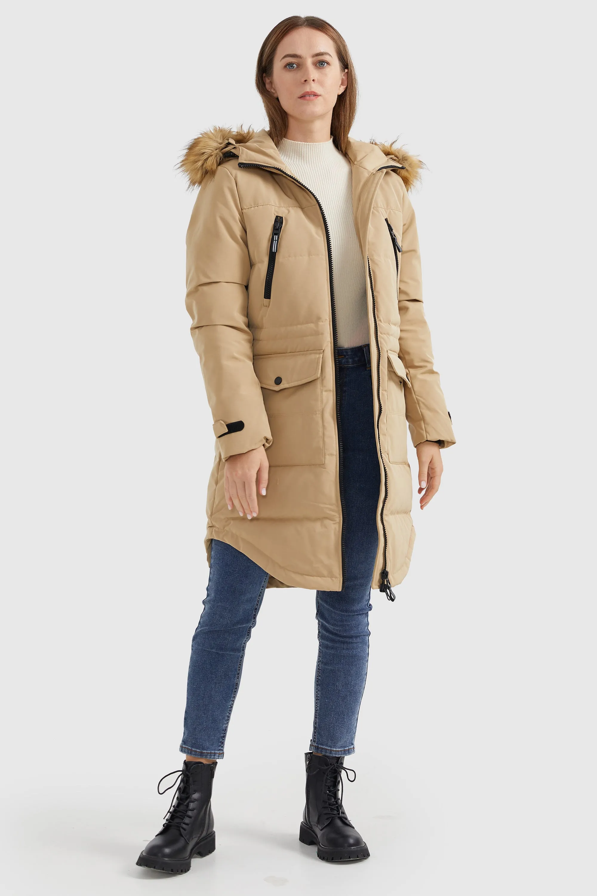 Drawstring Hooded Thickened Down Coat