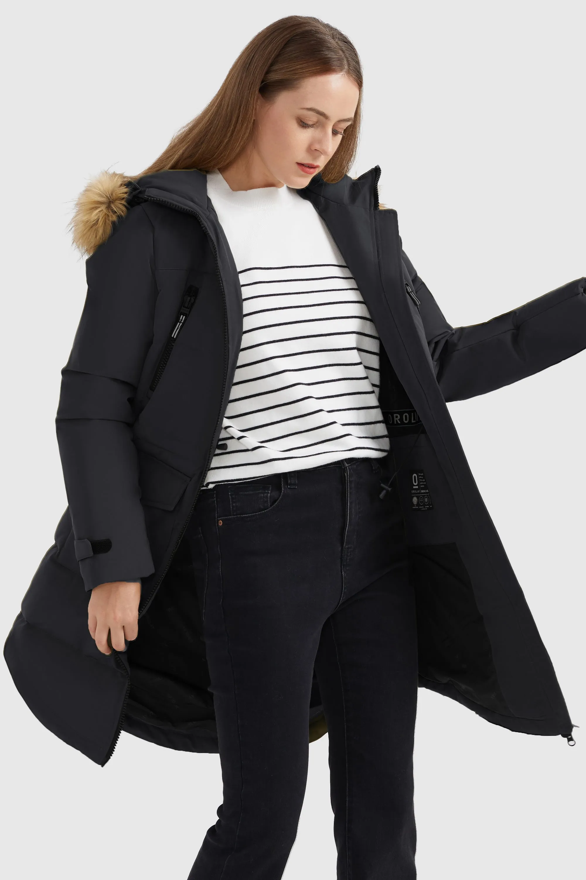 Drawstring Hooded Thickened Down Coat