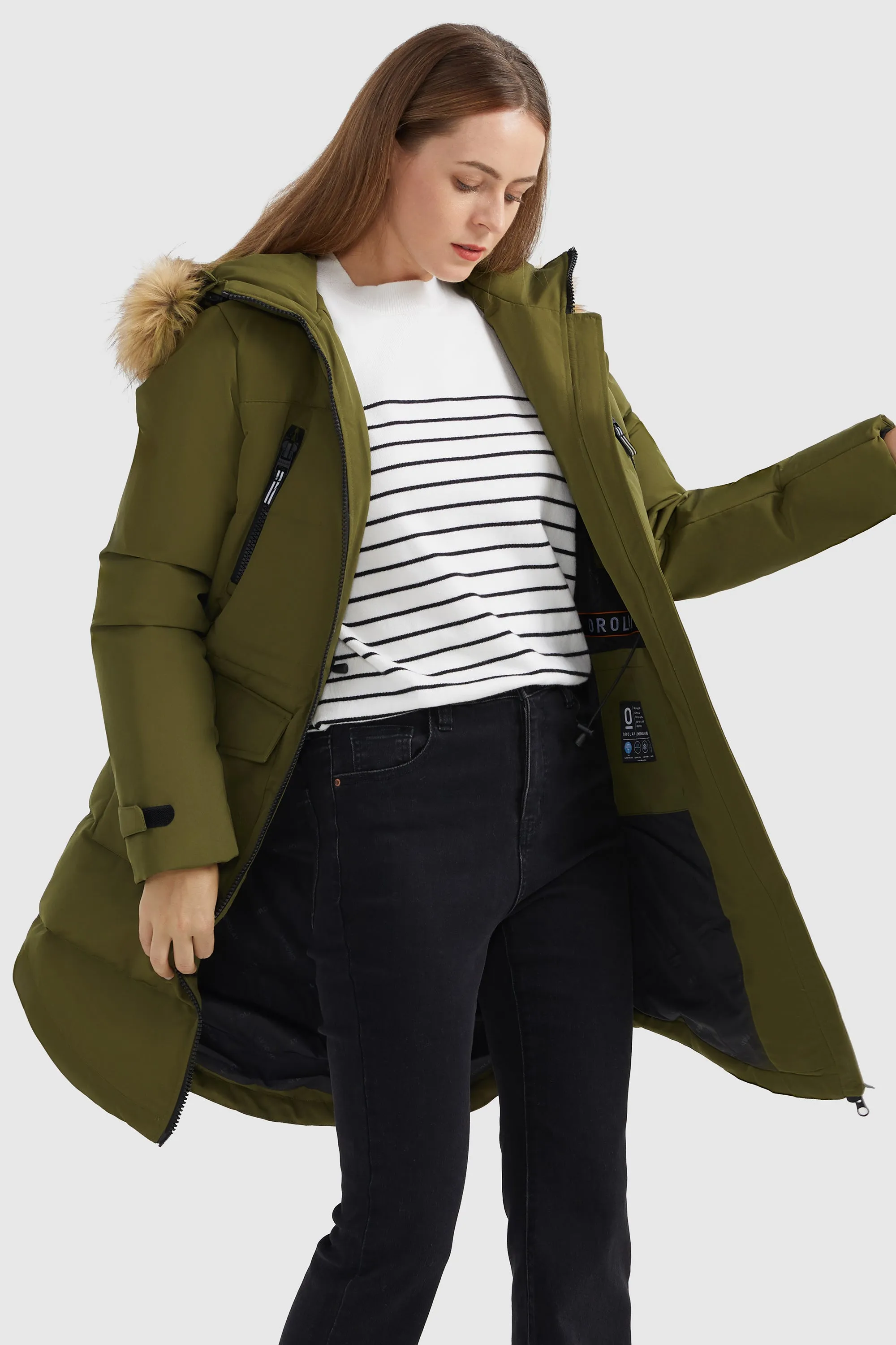 Drawstring Hooded Thickened Down Coat