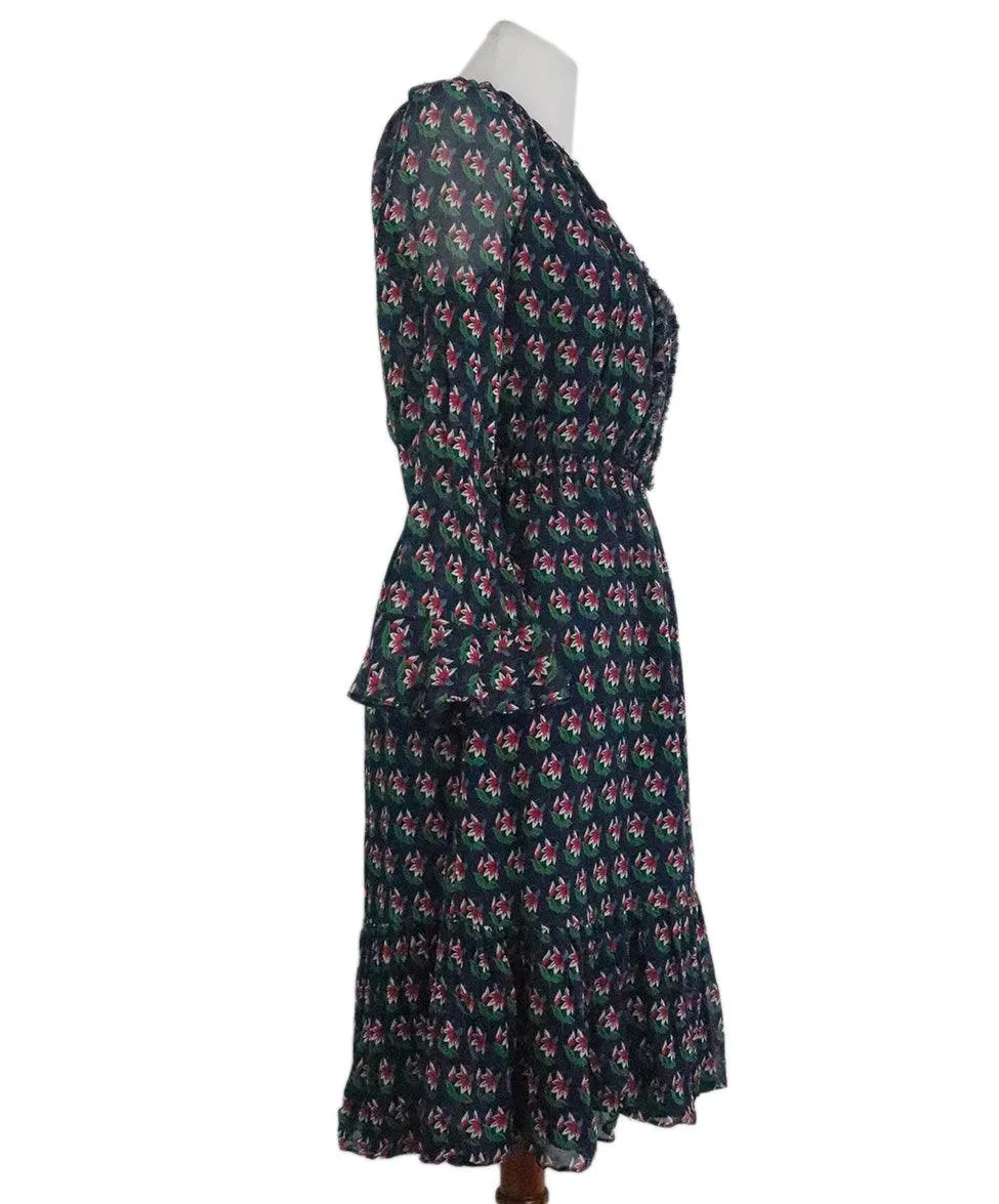 DVF Navy & Pink Floral Print Silk Dress sz 6