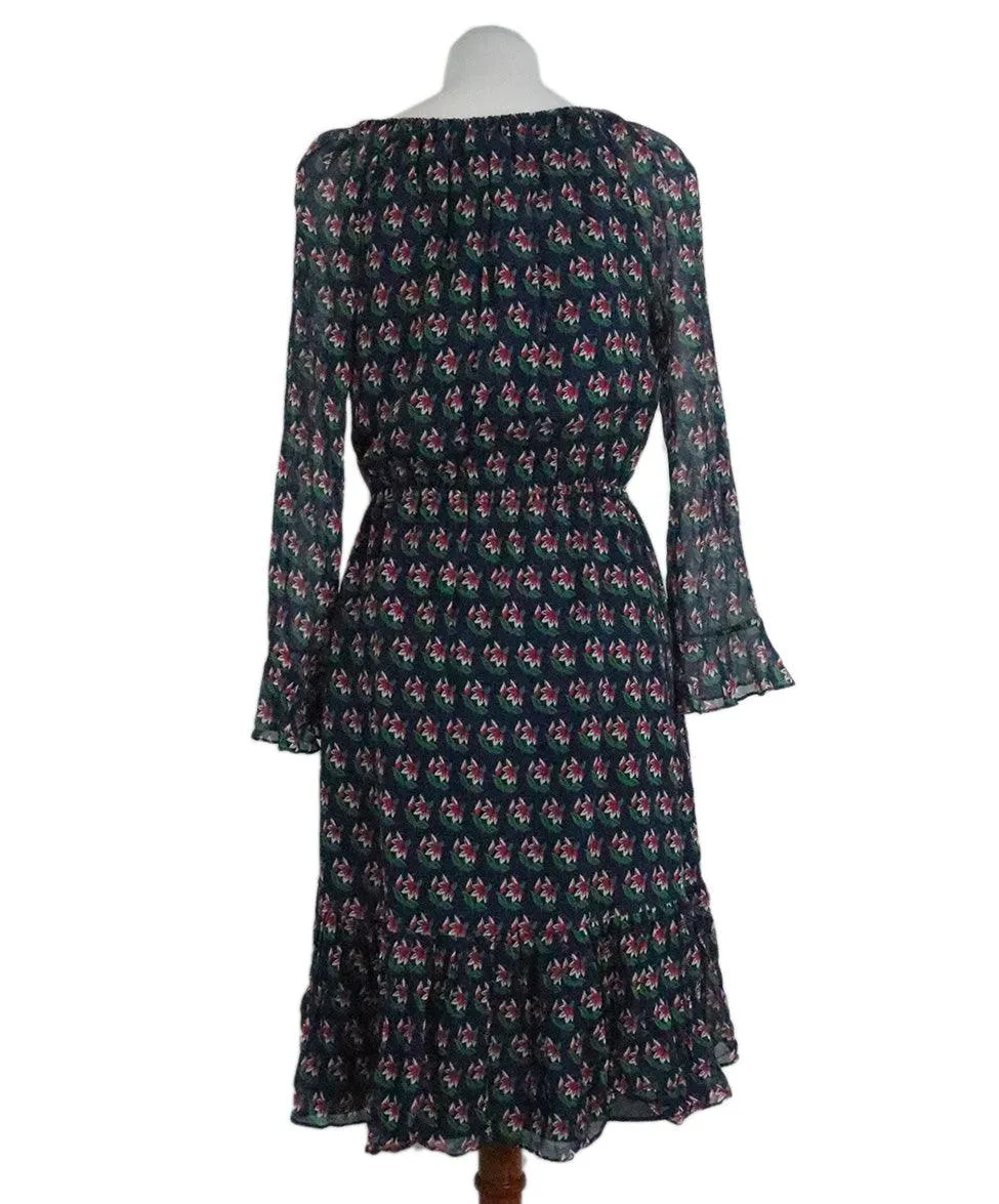 DVF Navy & Pink Floral Print Silk Dress sz 6