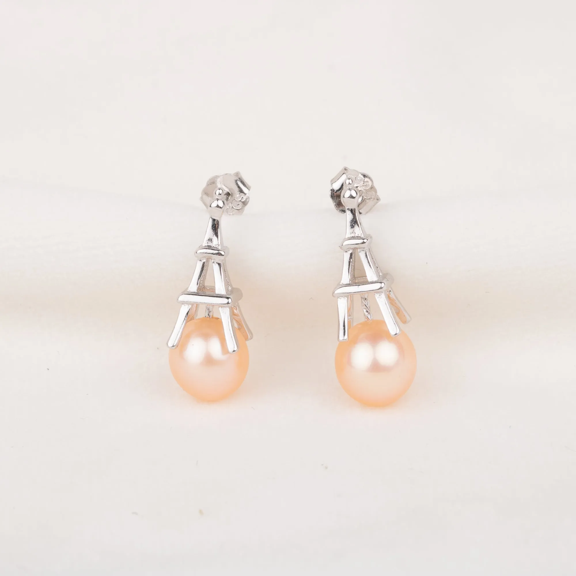 e010681 S925 pearl earring 925 sterling silver DIY 7-8mm Natural Freshwater pearl stud earring for women