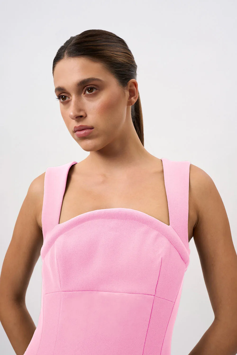 Elara Curve Structure Midi Dress - Pink