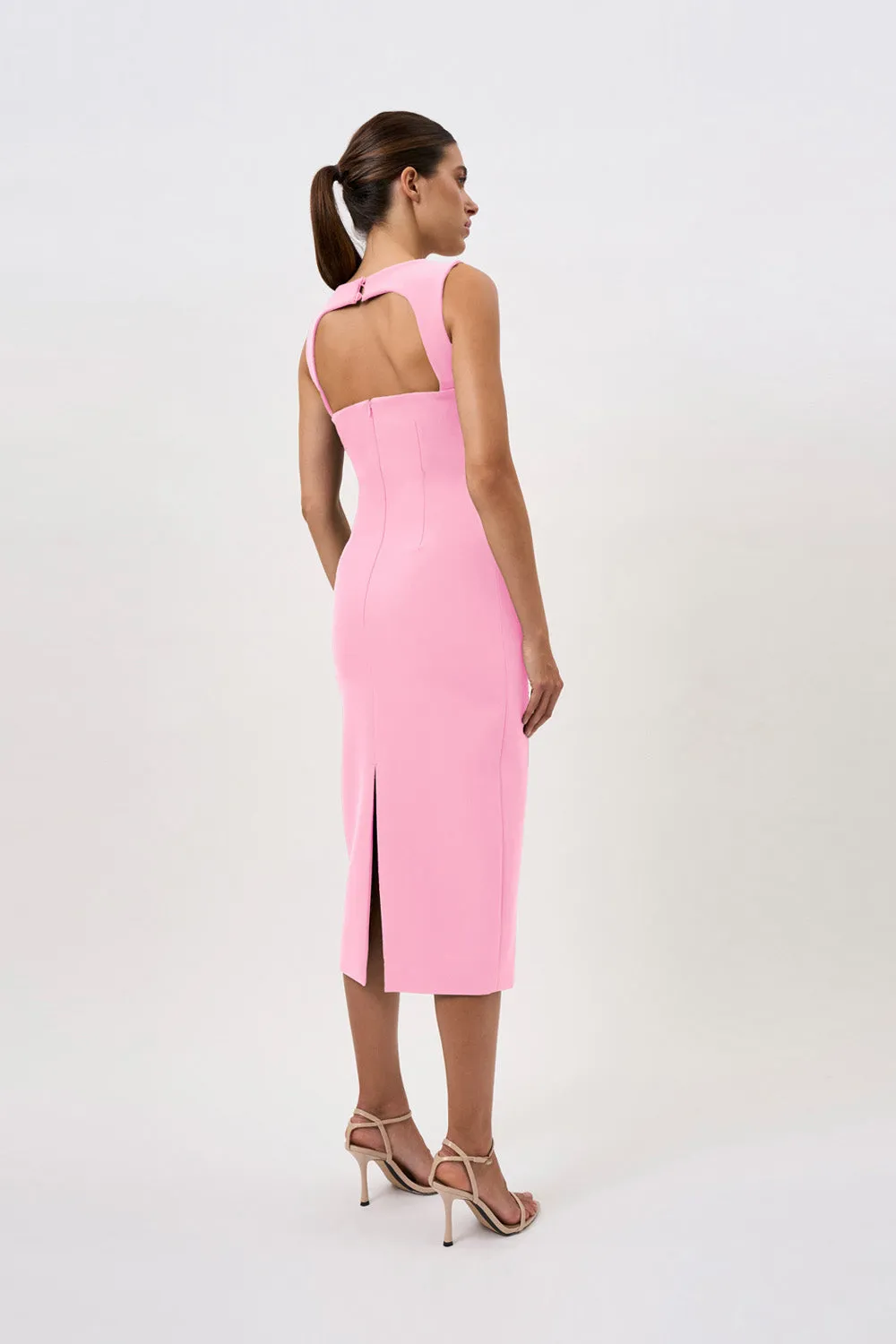 Elara Curve Structure Midi Dress - Pink