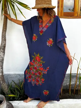 Embroidered Caftan (Free Size) NAVY