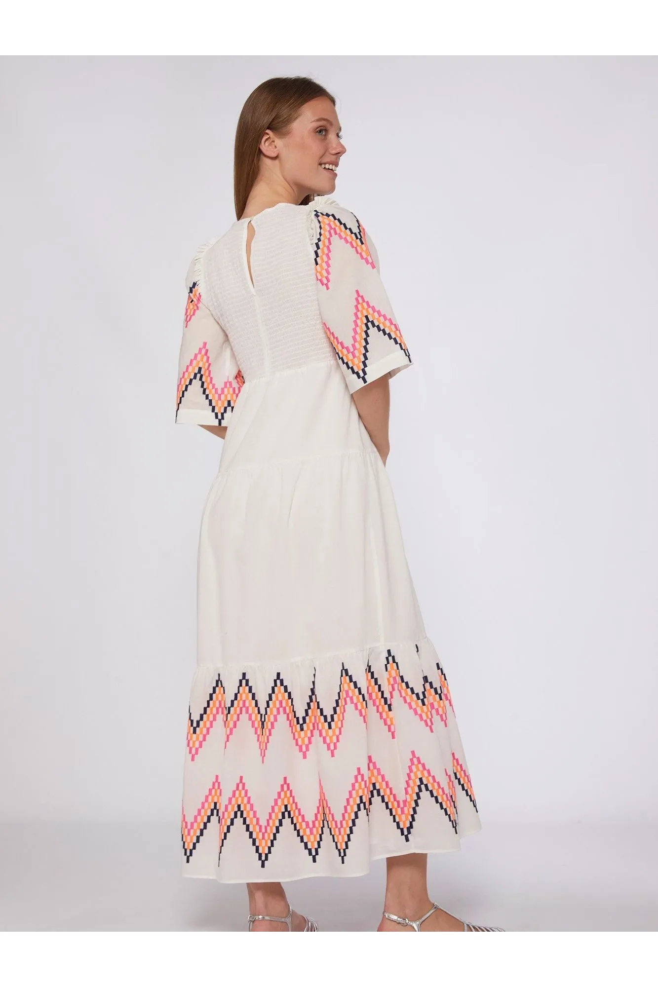 Embroidered Zig-Zag Short Sleeve Caila Maxi Dress