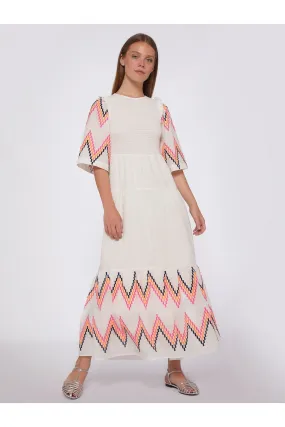 Embroidered Zig-Zag Short Sleeve Caila Maxi Dress