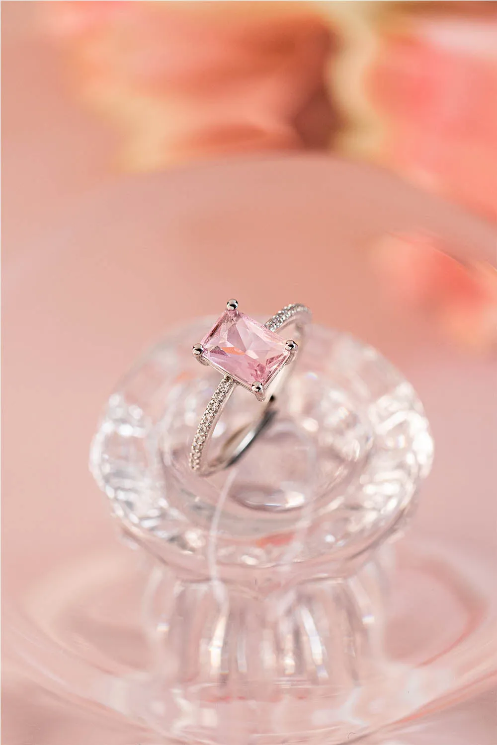 Emerald Ring Pink Silver