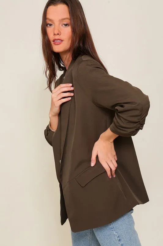 Everyday Open Front Ruched Blazer Work Attire