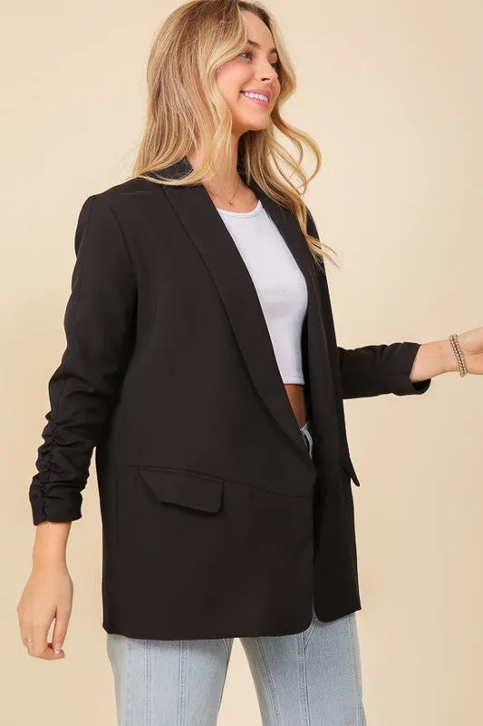 Everyday Open Front Ruched Blazer Work Attire