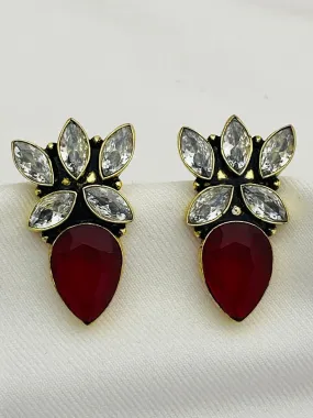 Fascinating Silver Stone Beaded Floral Designed Stylish Stud Earrings For Women