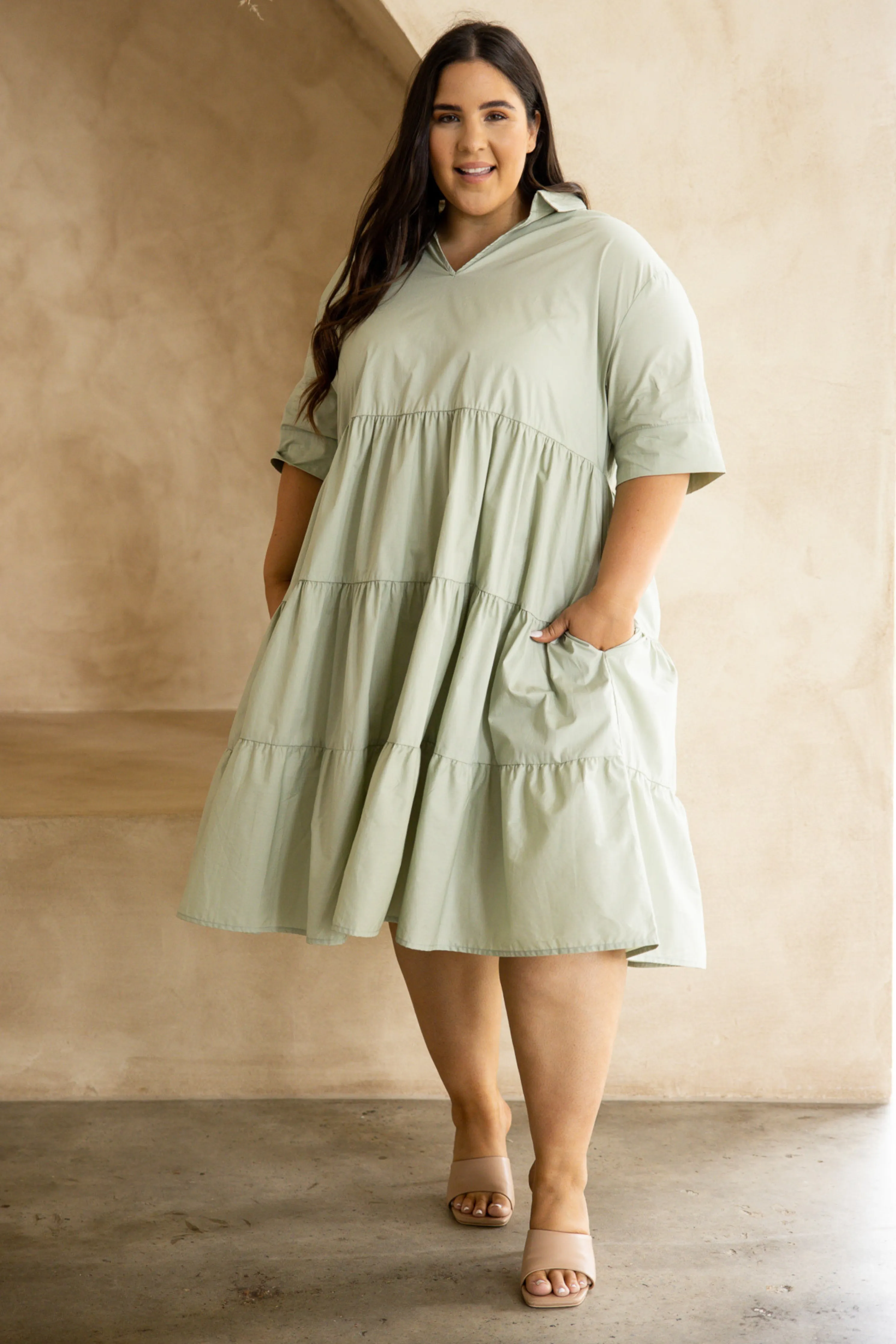 FINAL SALE Serenity Ruffle Dress in Sage