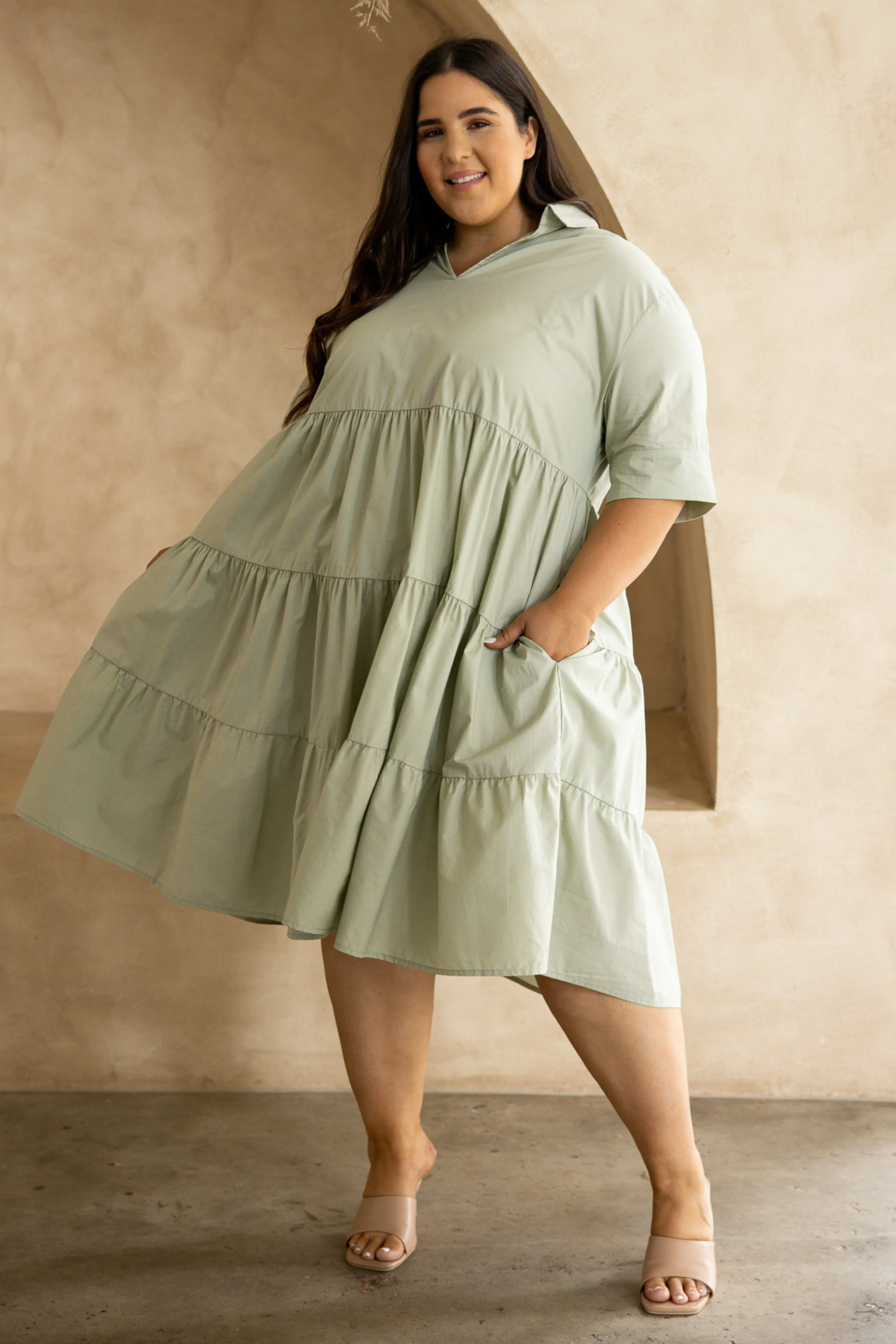 FINAL SALE Serenity Ruffle Dress in Sage