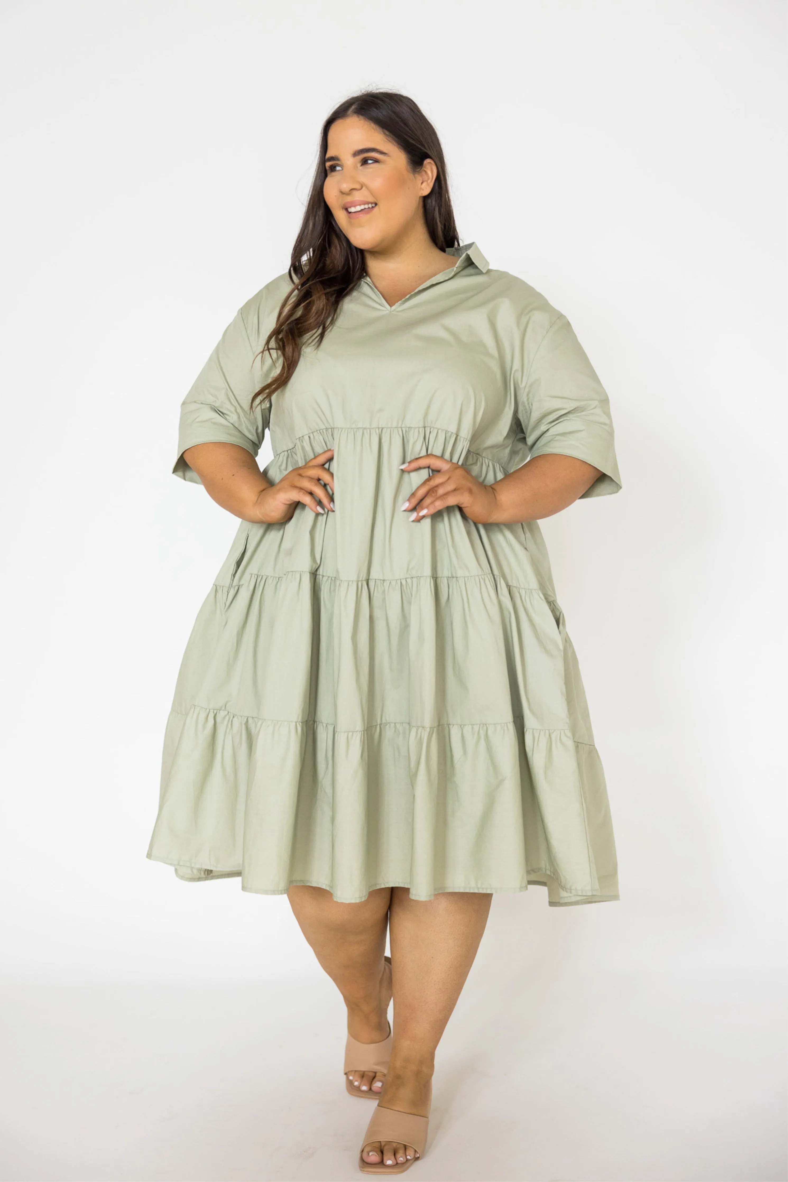 FINAL SALE Serenity Ruffle Dress in Sage