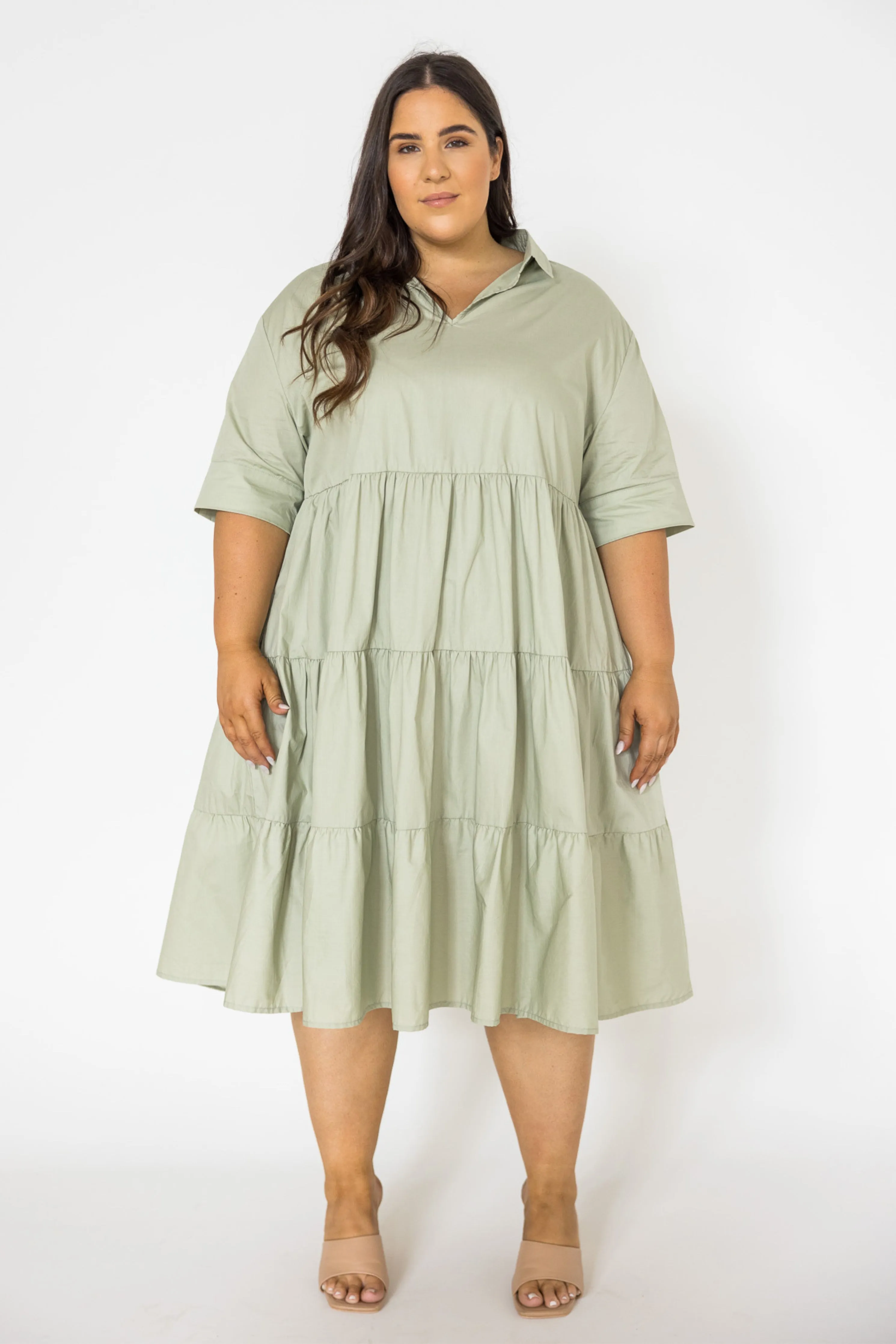 FINAL SALE Serenity Ruffle Dress in Sage