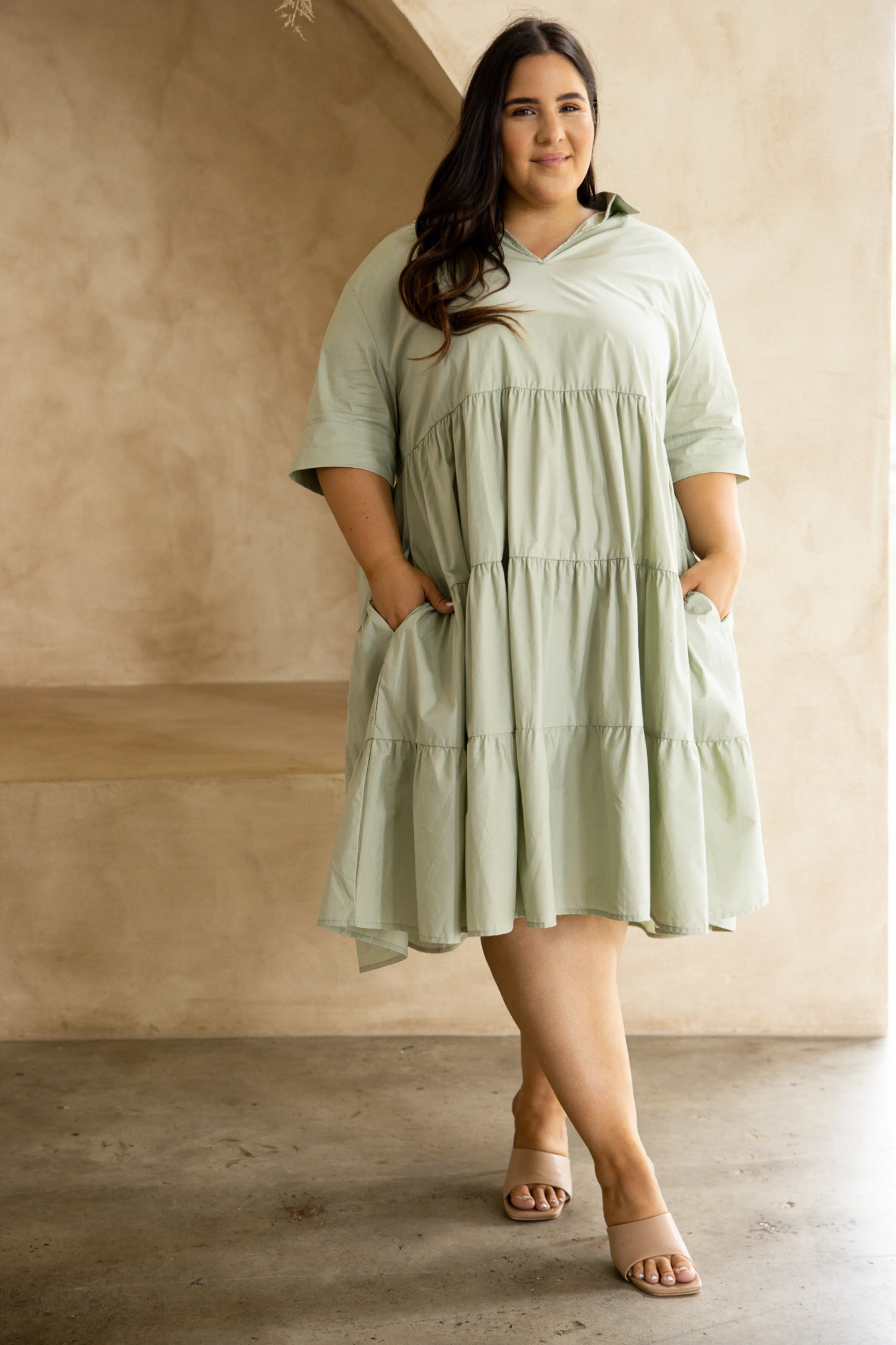 FINAL SALE Serenity Ruffle Dress in Sage