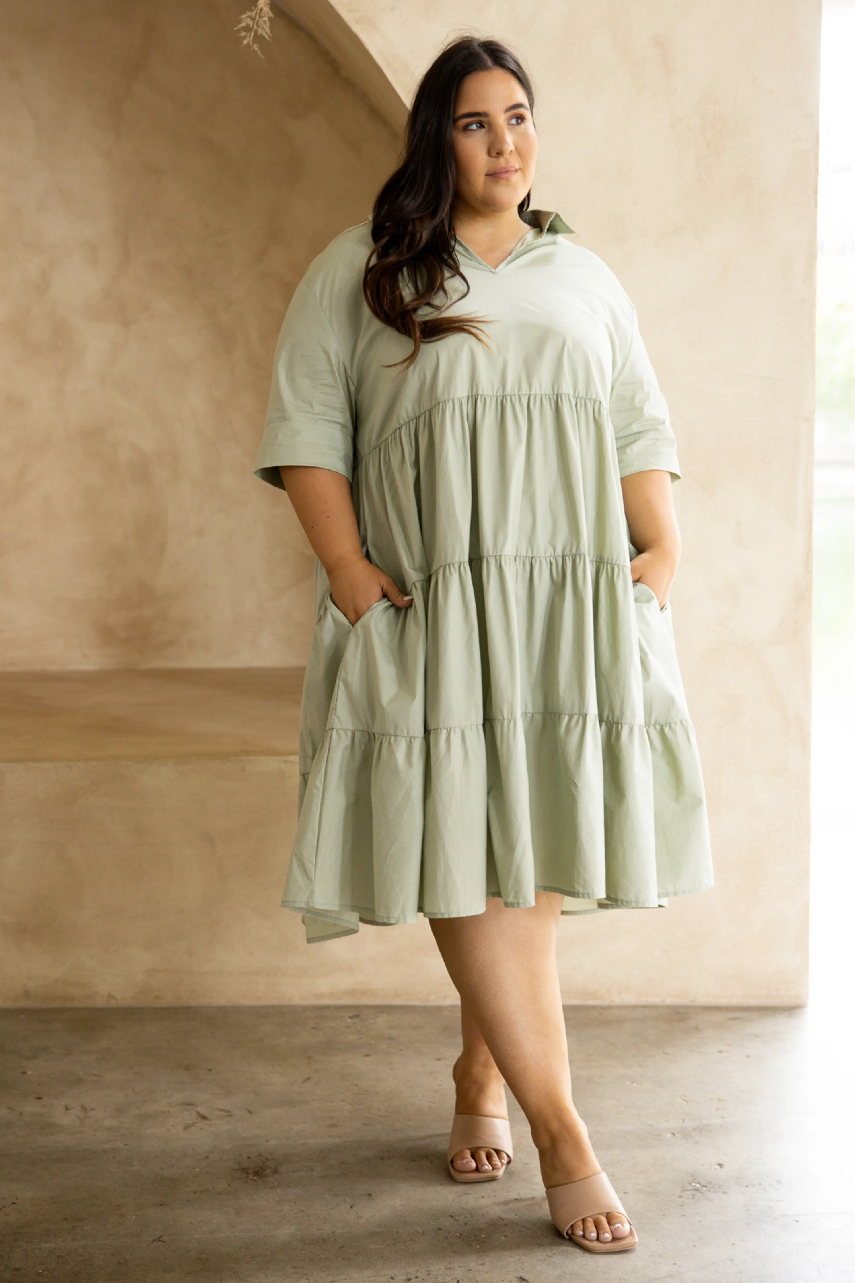 FINAL SALE Serenity Ruffle Dress in Sage