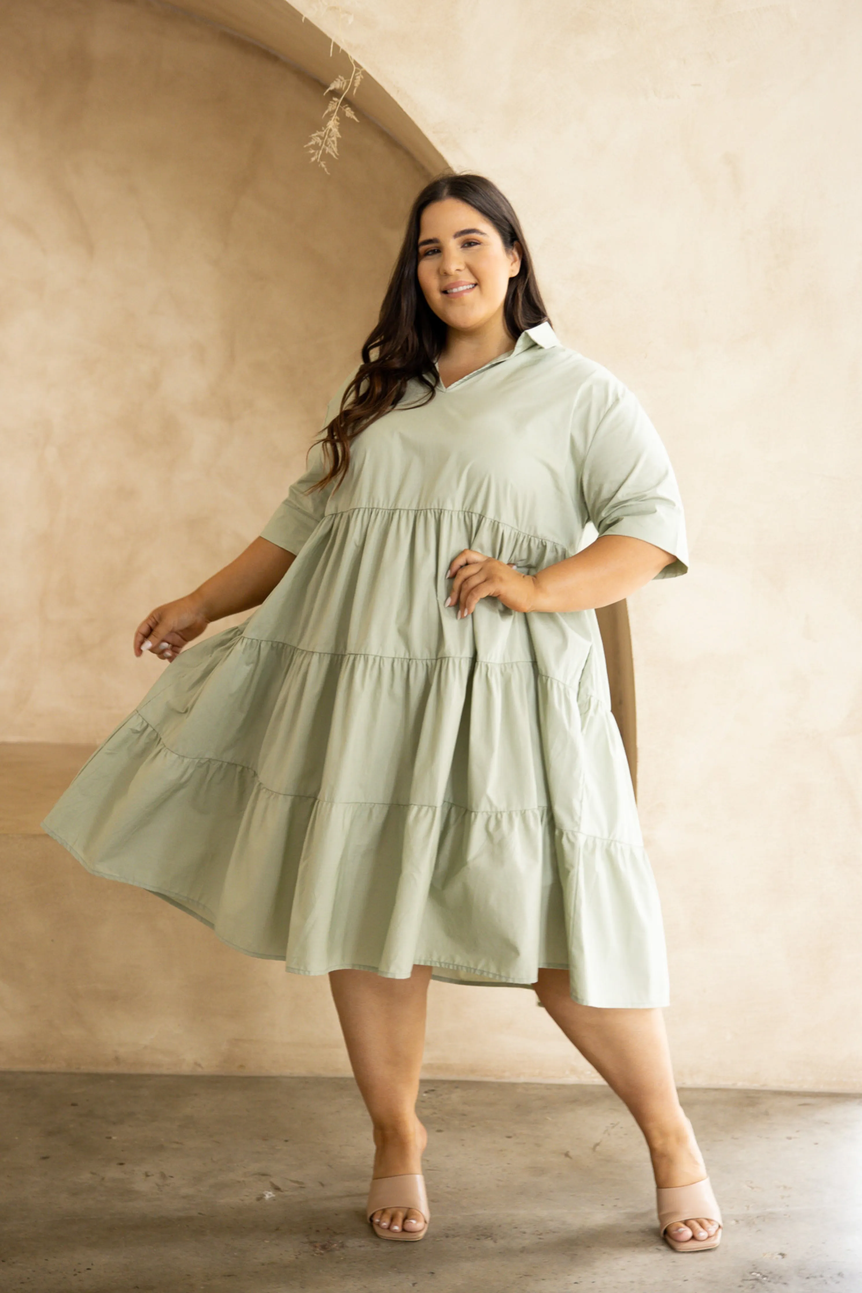 FINAL SALE Serenity Ruffle Dress in Sage