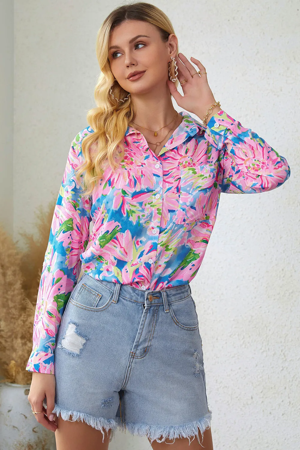 Floral Print Buttoned Sheath Shirt