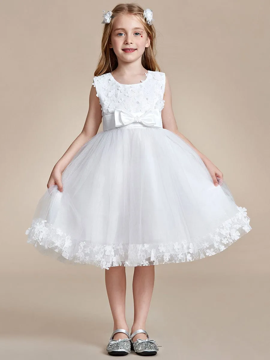 Flower Adorned Sheer Flower Girl Dress with Butterfly Bows