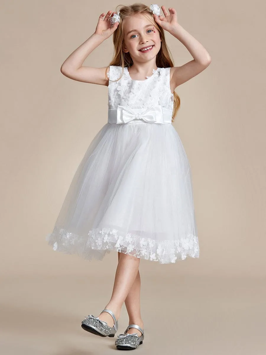 Flower Adorned Sheer Flower Girl Dress with Butterfly Bows