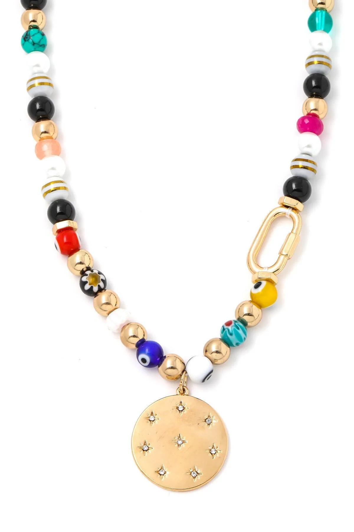 FMN117 Big Bead Necklace Gold Coin