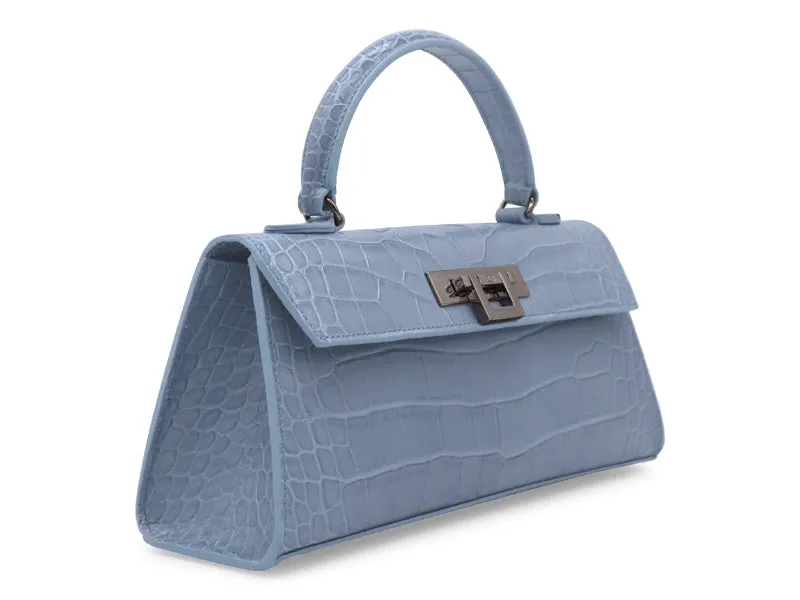 Fonteyn East West Orinoco 'Croc' Print Calf Leather Handbag - Bluebell/Silver