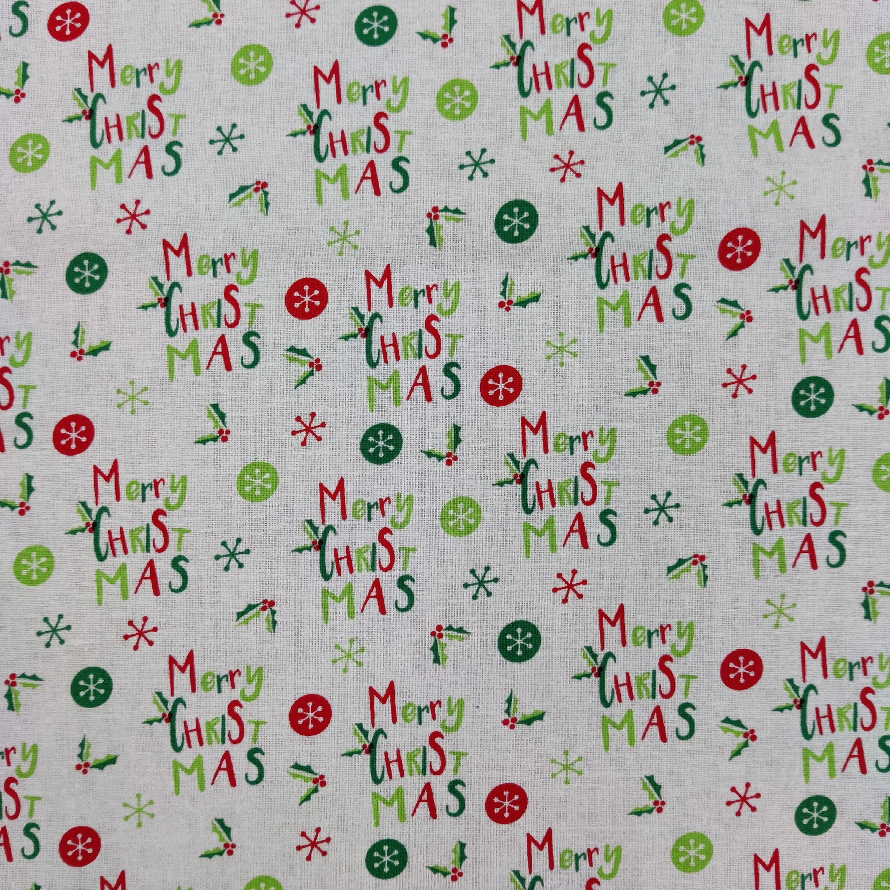 FS786 Merry Christmas Cotton Fabric White