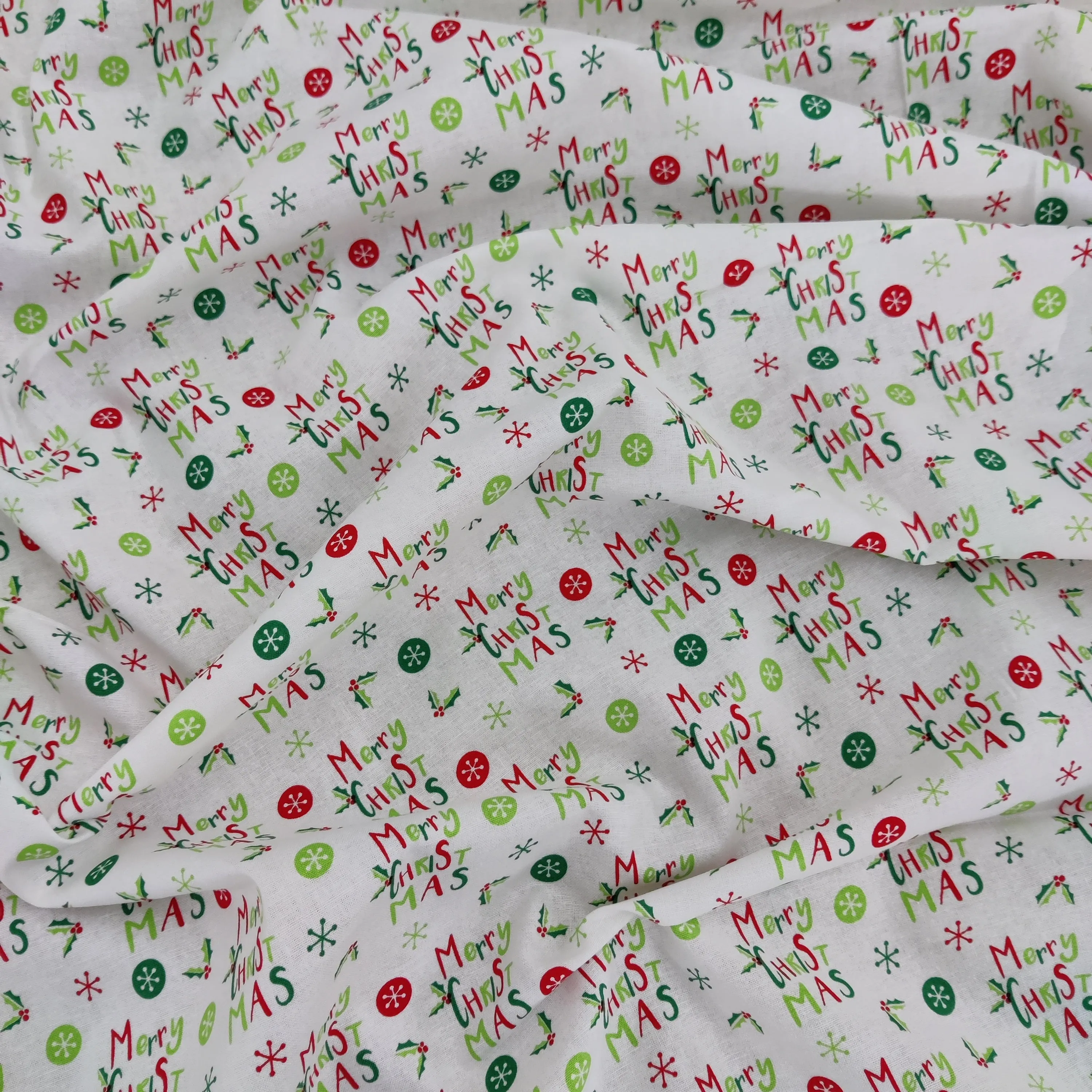 FS786 Merry Christmas Cotton Fabric White