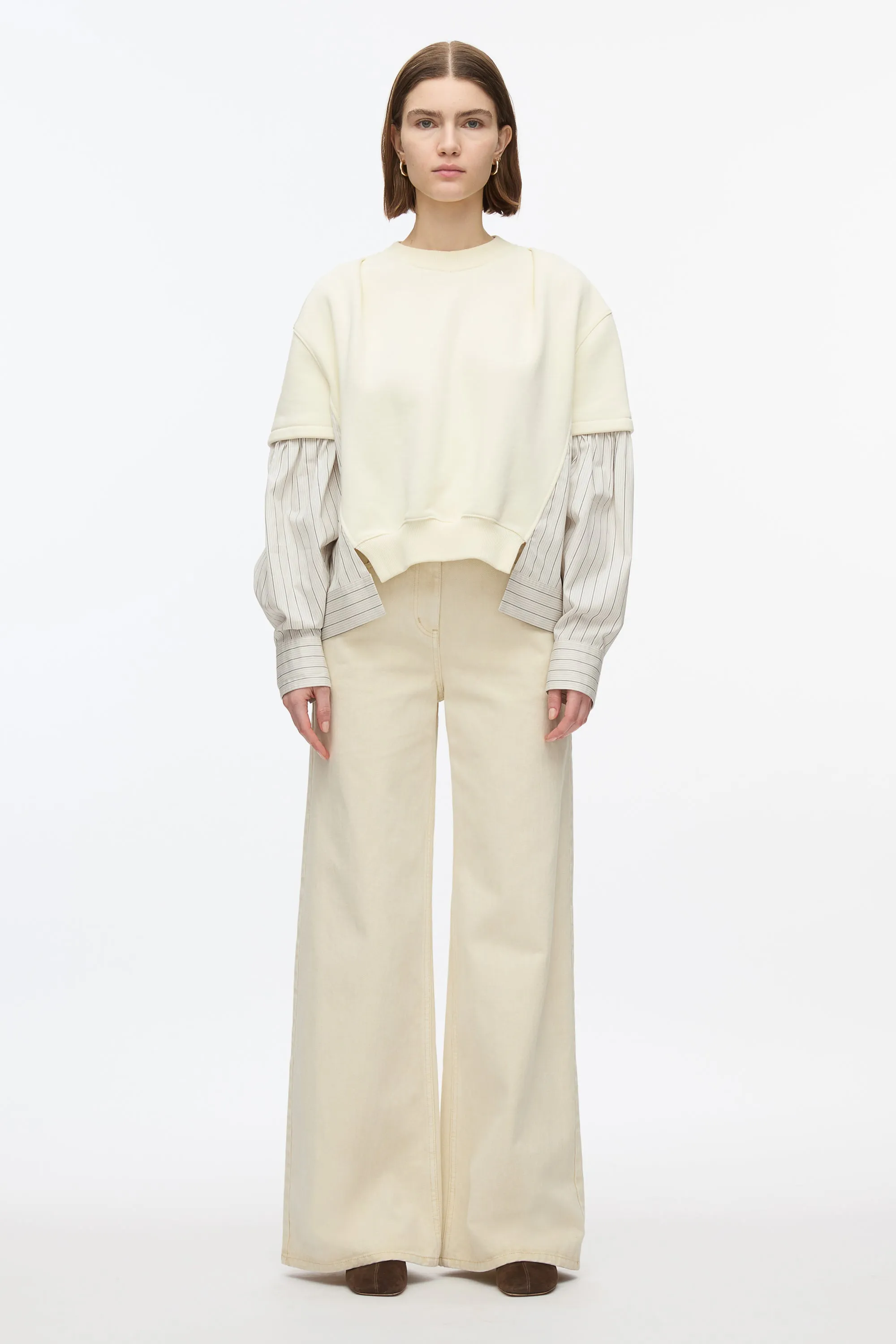 Gathered Poplin Sweatshirt