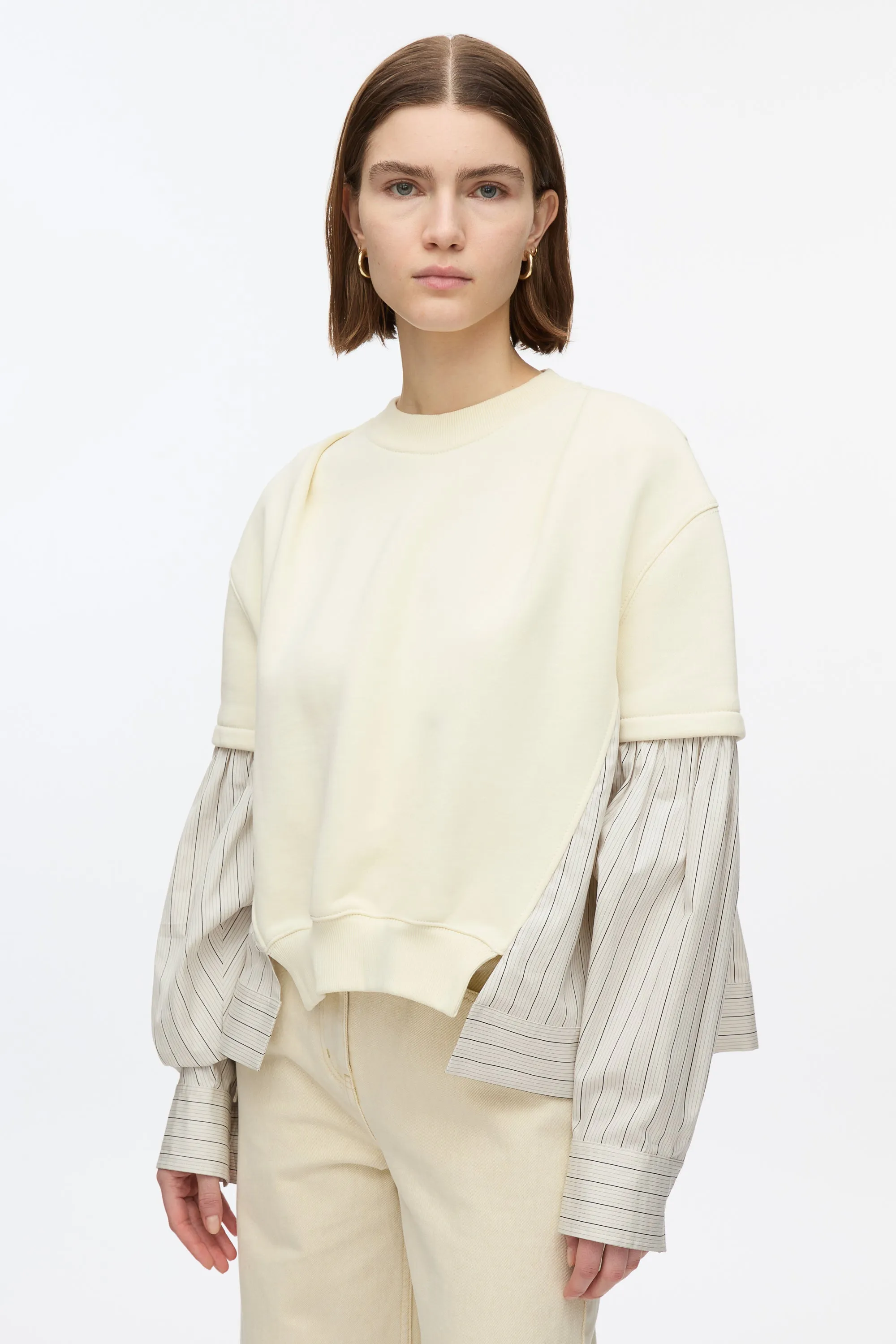 Gathered Poplin Sweatshirt