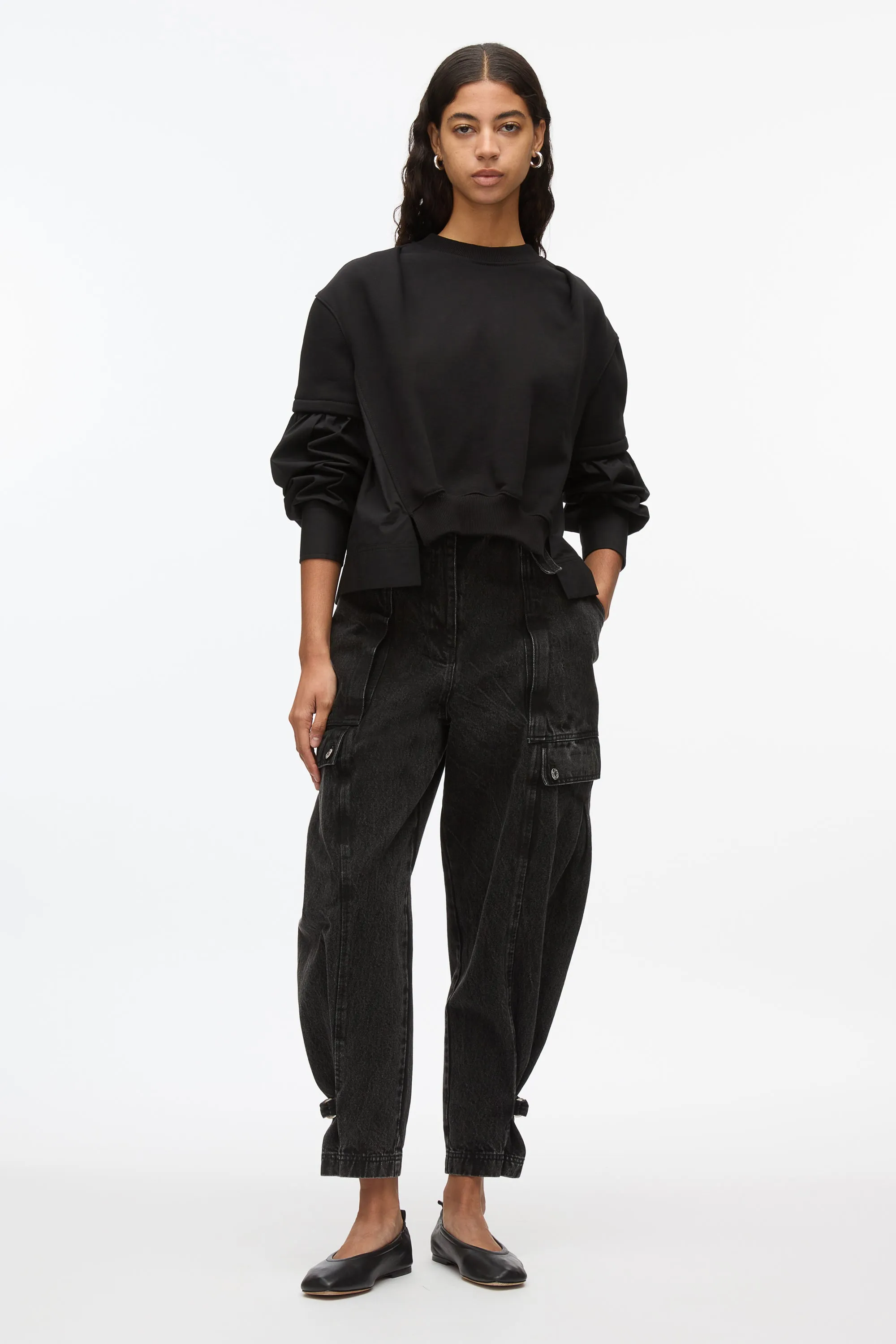 Gathered Poplin Sweatshirt