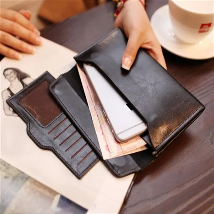 Genuine Leather Women Long Wallet With Magnetic Closure