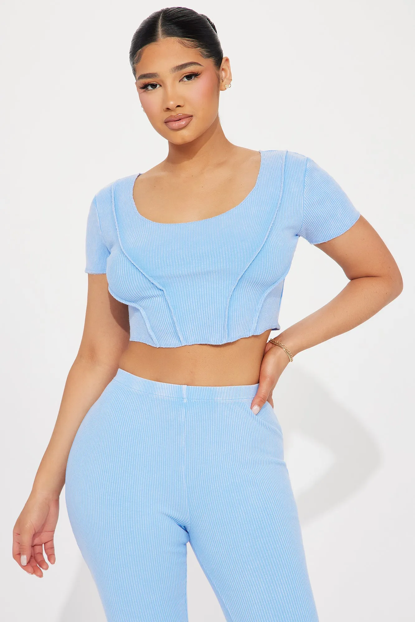 Get To Know Me Washed Pant Set - Light Blue