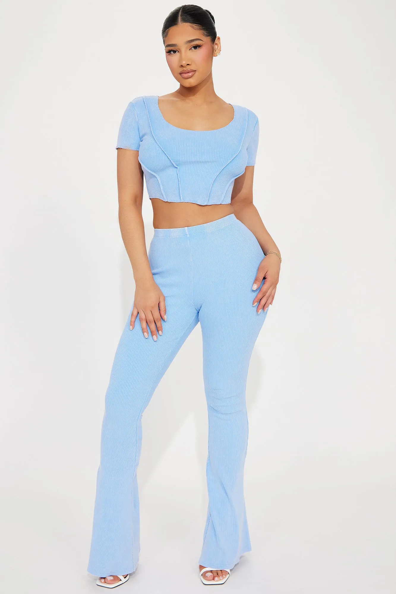 Get To Know Me Washed Pant Set - Light Blue