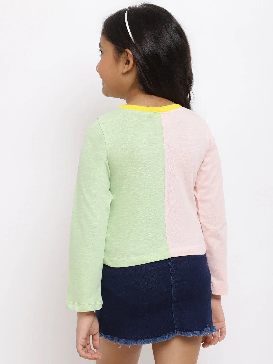 Girls Pink & Green Cotton T-shirt