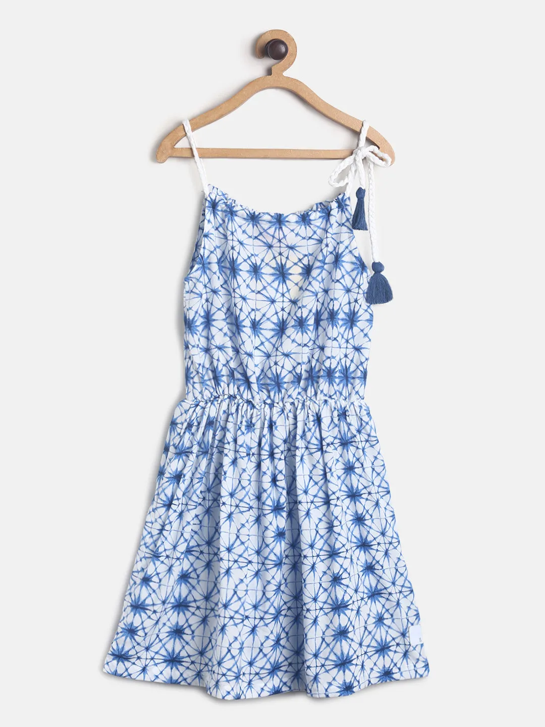 Girls Sky Blue Printed Cotton Dress