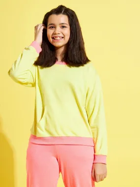 Girls Yellow Terry Contrast Rib Sweatshirt