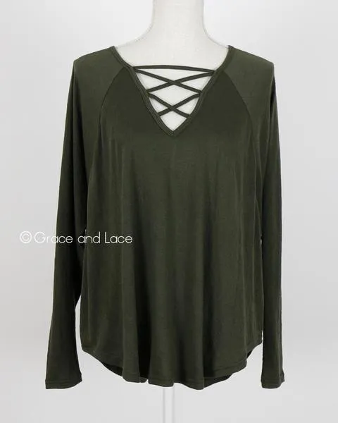 Grace & Lace Criss Cross Raglan Top