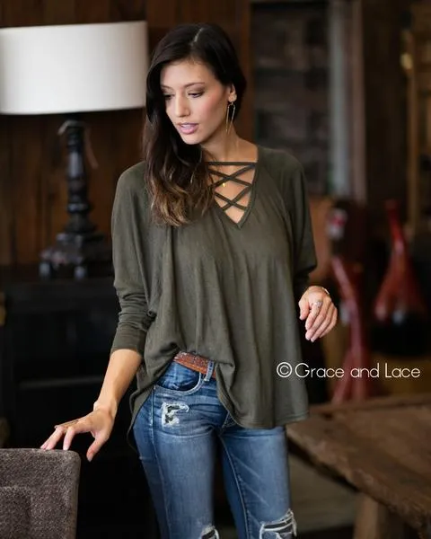 Grace & Lace Criss Cross Raglan Top