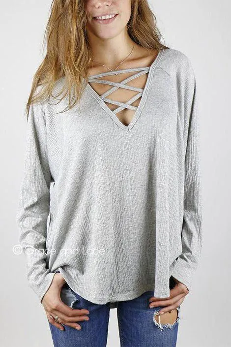 Grace & Lace Criss Cross Raglan Top