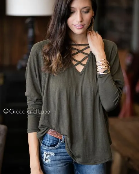 Grace & Lace Criss Cross Raglan Top