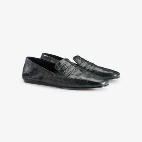 Grace Loafer - Embossed Croc :: Dark Green