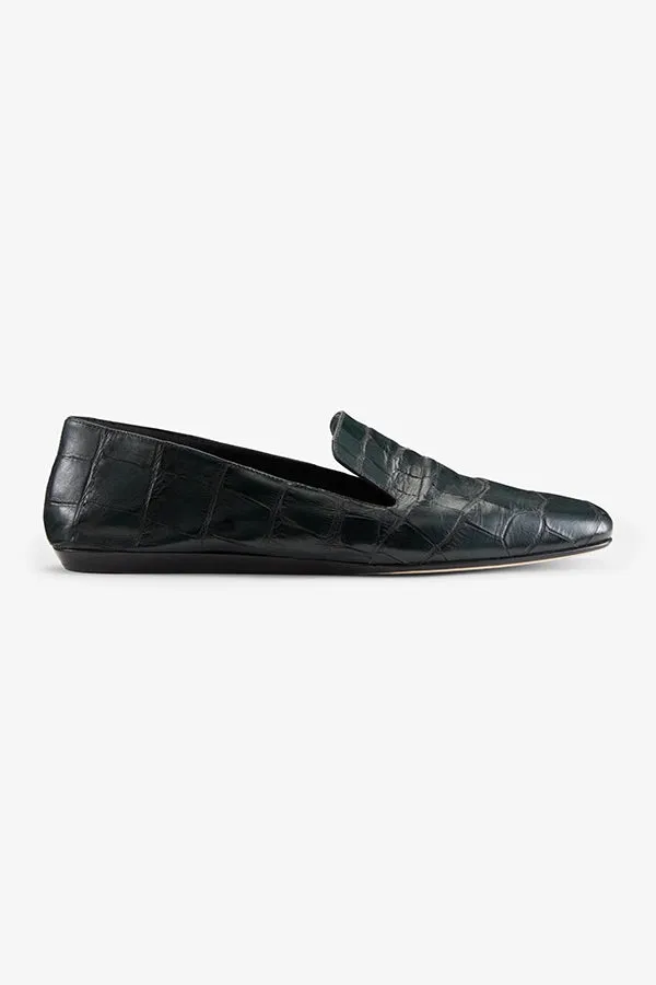 Grace Loafer - Embossed Croc :: Dark Green