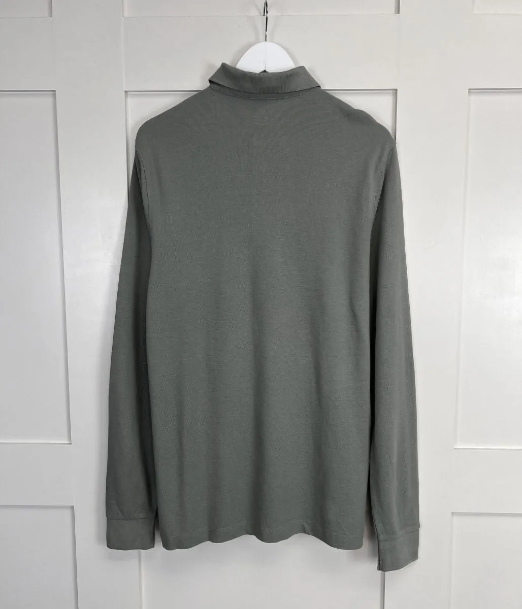 Green Mens Cotton Long Sleeve Polo Top