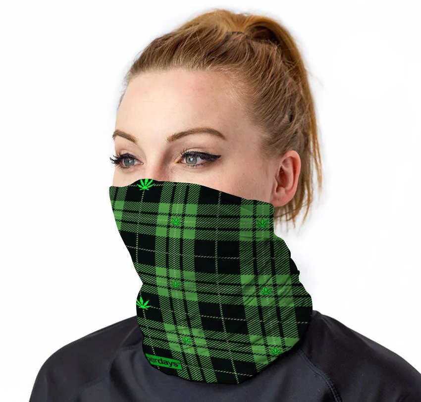 Green Plaid Cannabis Leaves Gaiter